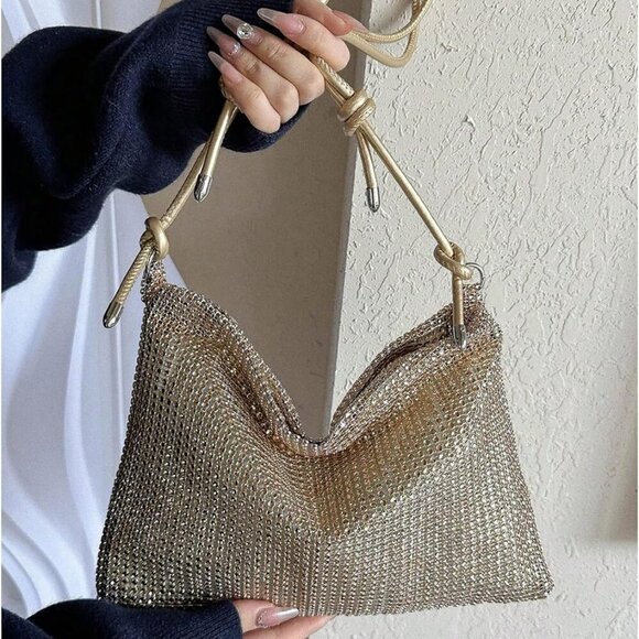 Sparkly Rhinestone Shoulder Handbag with Zipper Closure - Perfect for Evenings - Picture 2 of 5